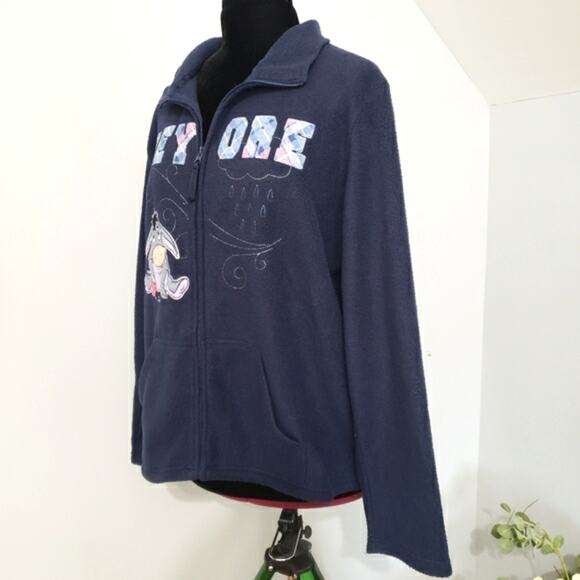 Disney Eeyore Patchwork Embroidered Full Zip Pocket Blue Fleece Jacket XL - Picture 4 of 10
